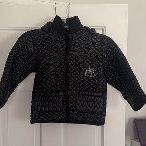 Made in Italy Black Quilted Kids Jacket with corduroy Trim and detachable hood